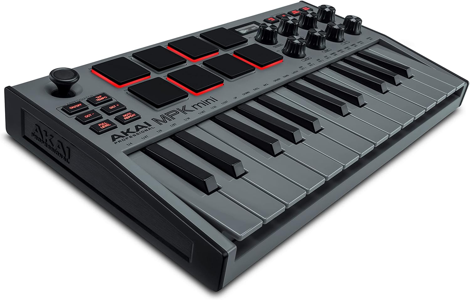 25 Key USB MIDI Keyboard Controller with 8 Backlit Drum Pads, 8 Knobs (White) R4455