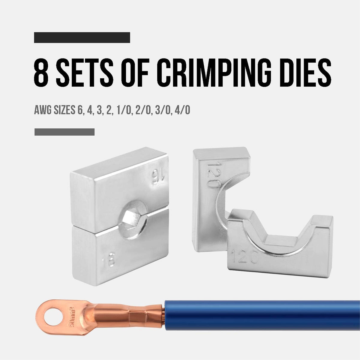 Hydraulic Cable Lug Tool, 6 AWG to 4/0 AWG Battery Cable Crimping Tool Set F9447
