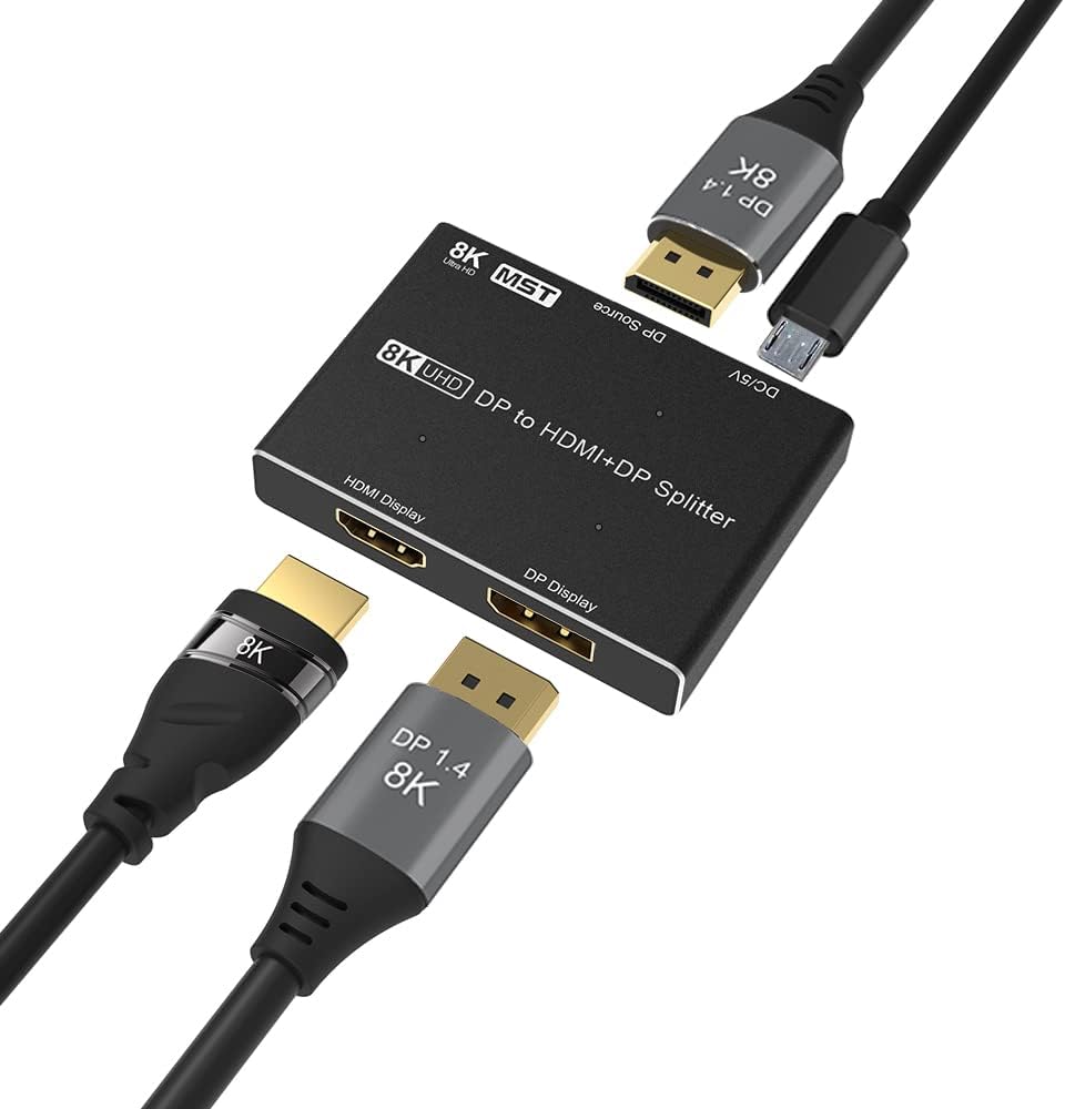 DisplayPort HDMI Splitter 8K MST SST 1In 2Out Directional DP 1.4 Converter Switch I58394