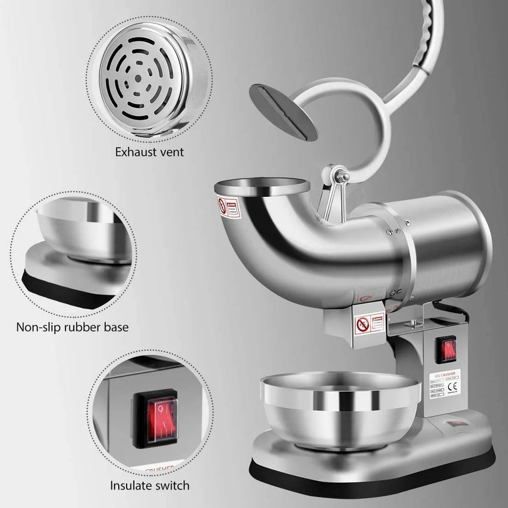 Silver Electric Dual Blades Ice Crusher Snow Cone Maker Machine 440lbs/hr B254425
