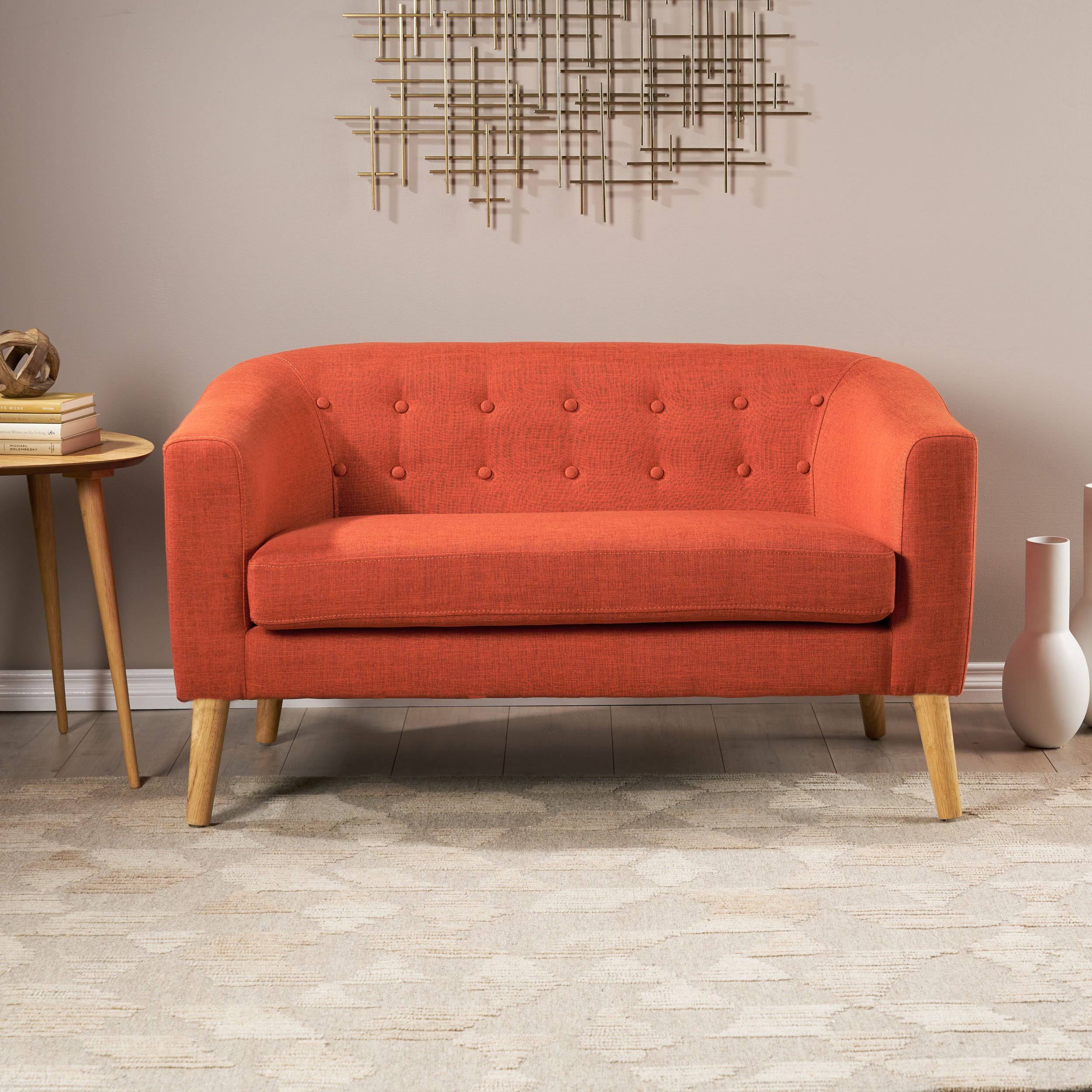 Muted Orange Fabric Mid Century Loveseat E48307