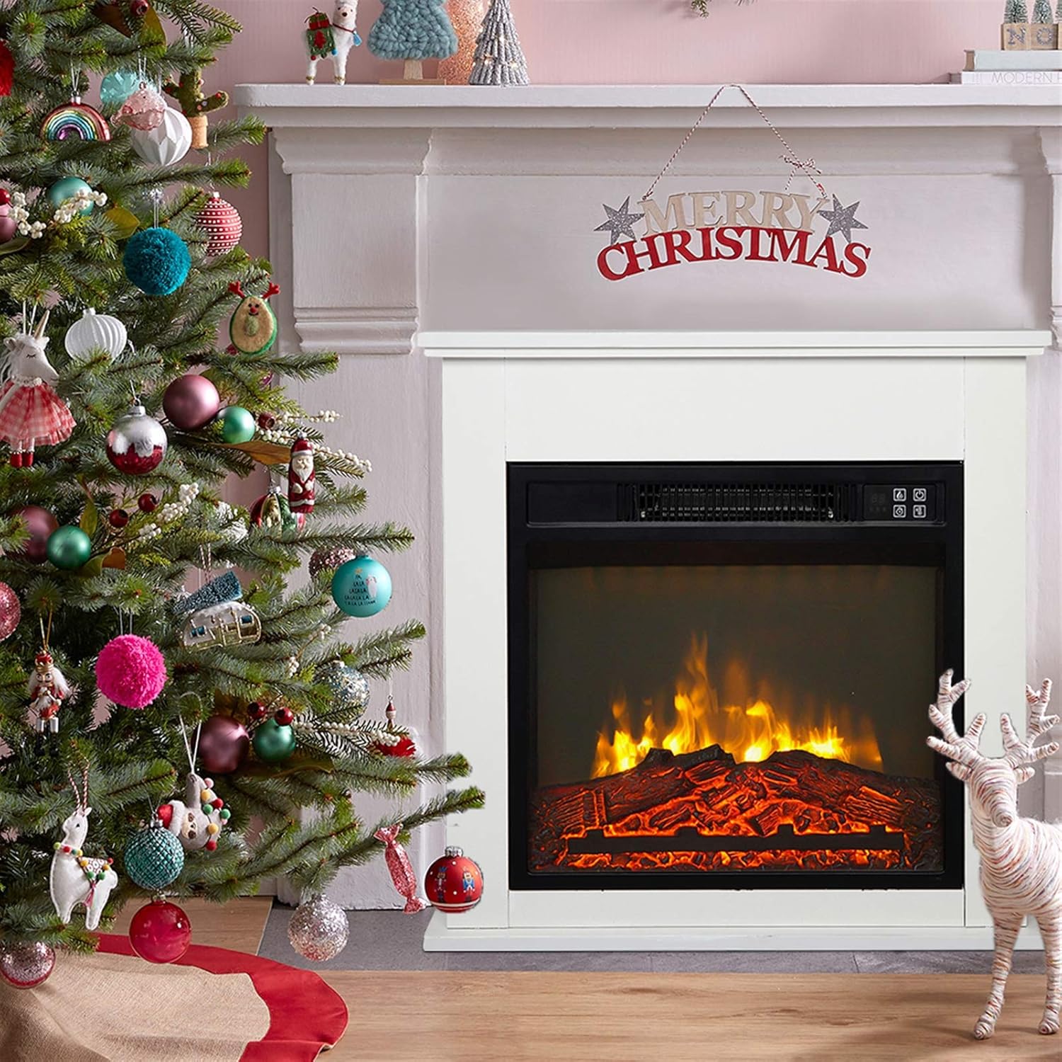 White Wood Fireplace Cabinet with Mantel Freestanding Fireplace Heater A2057