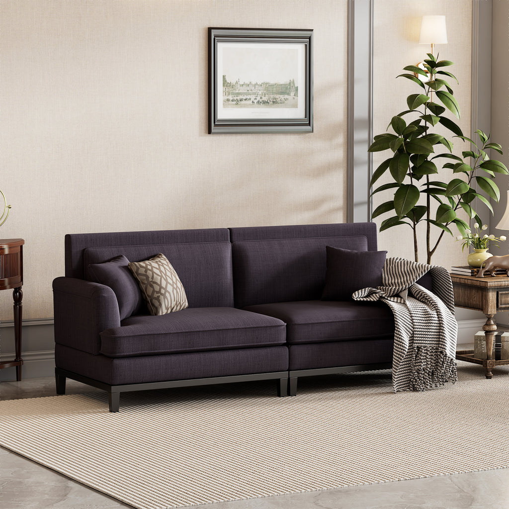 Gray Upholstered Loveseat Sofa with Wooden Legs and Two Throw Pillows W284653