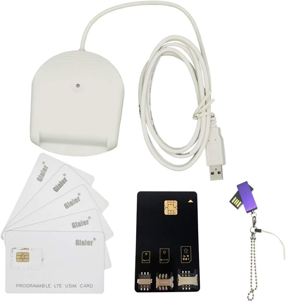 SIM Card Tools & Accessories Kit with 1 SIM Card Reader + 5pcs Programmable USIM Cards + 1 Adapter Kit T266