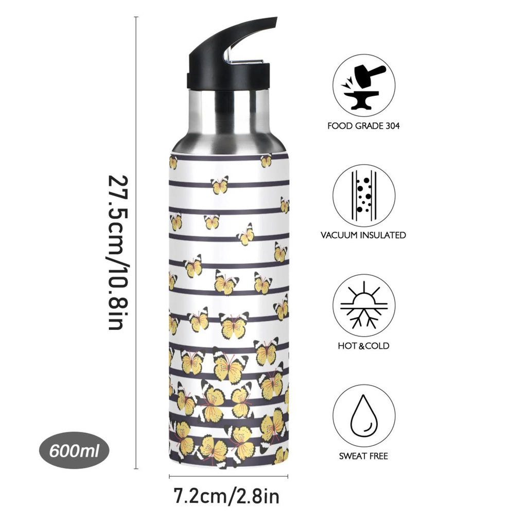 Navy Blue Striped Stainless Steel Vacuum Insulated Water Bottle with Straw Lid 20 OZ D578