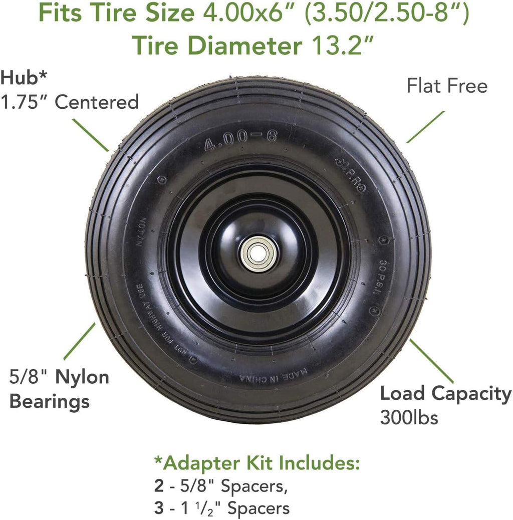 Black Pack of 2 Flat-Free Wheel Assembly for Residential Wheelbarrow F638