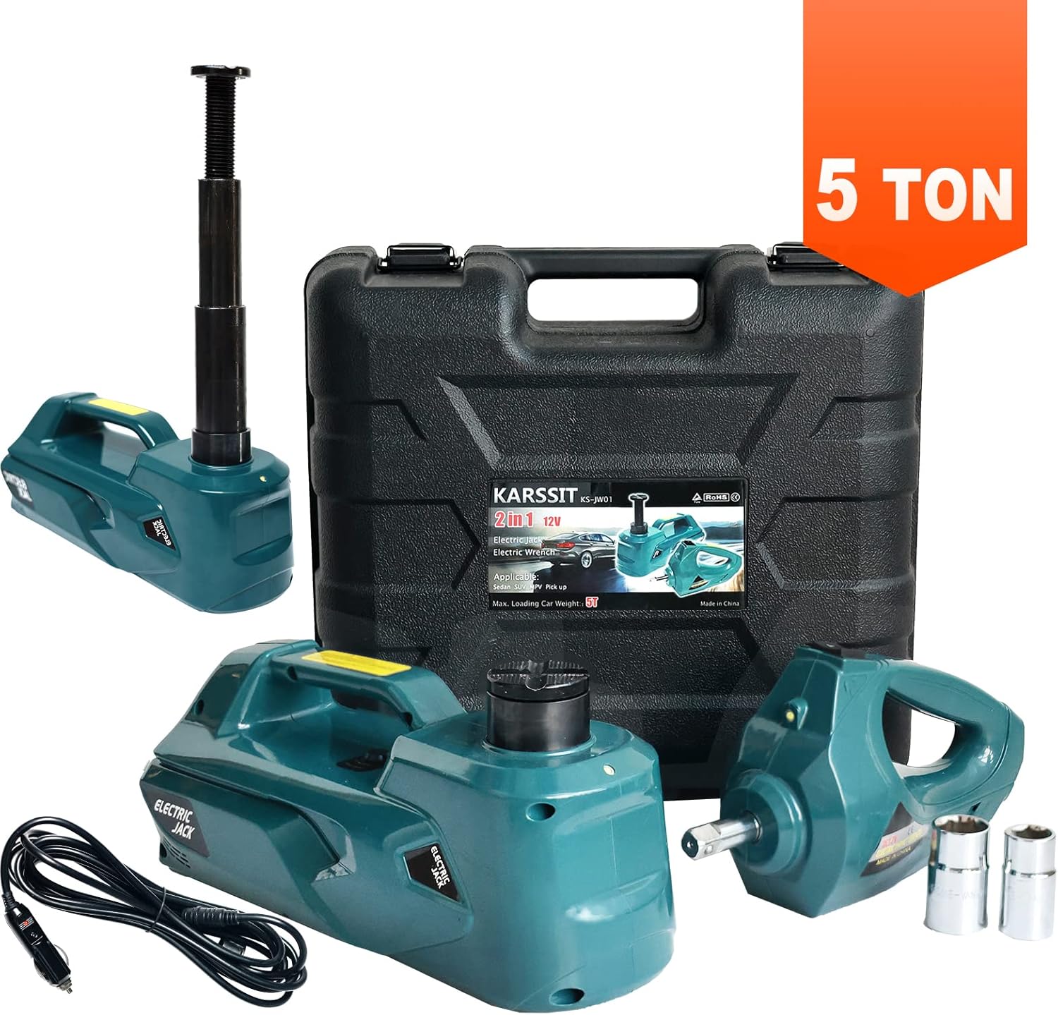 5 ton Electric Car Jack Kit with Impact Wrench 12V Hydraulic T699489