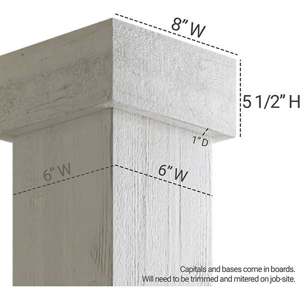 6x22W x 5&H Faux Wood Non-Tapered Square Column Wrap with Standard Capital M9337