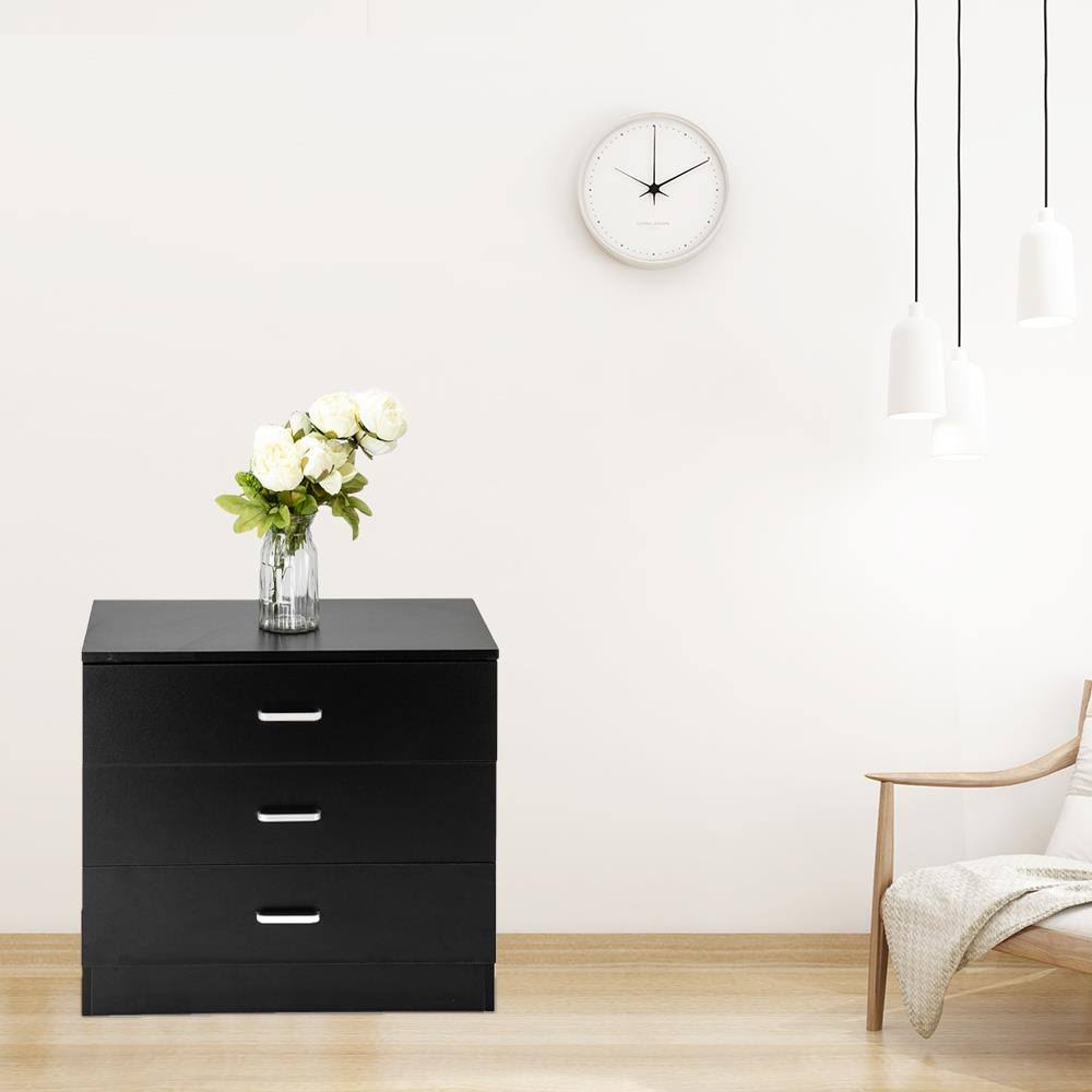 Black 3 Drawer Wood End Side Table N201213