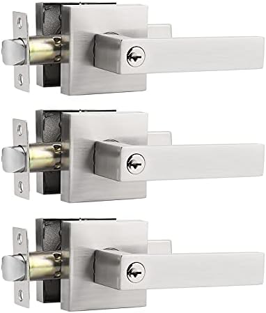 6 Pack Privacy Door Levers, Satin Nickel Finish, Square Interior Hardware G953