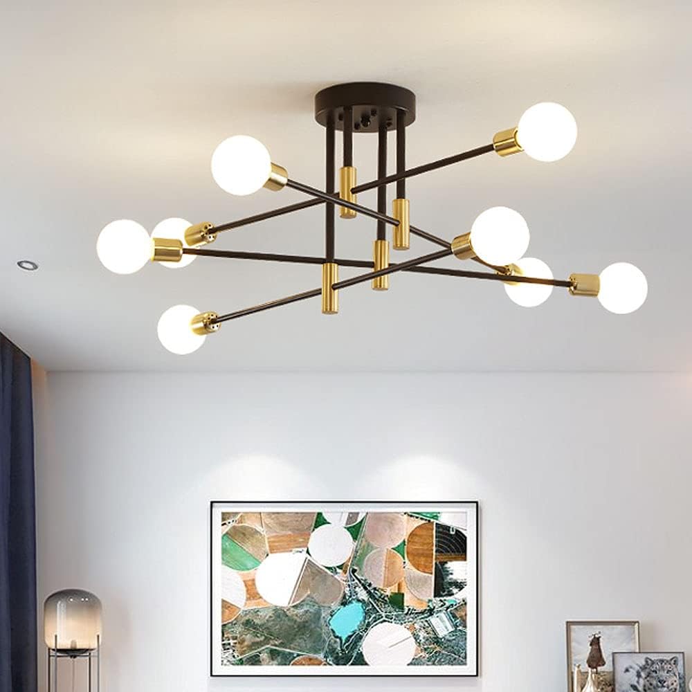 Black and Gold Semi Flush Mount Chandelier L633