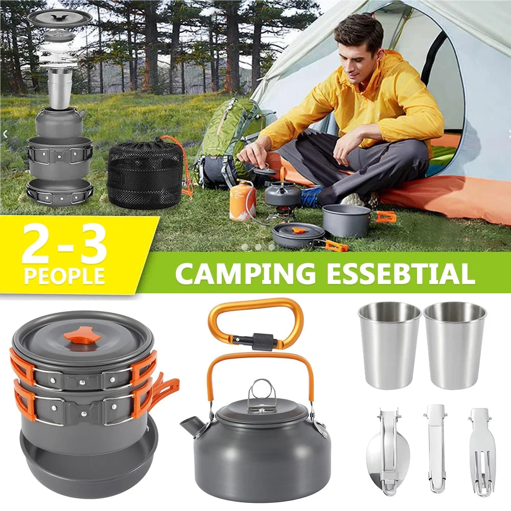 Orange Non Stick Folding Camping Cookware Set G7992