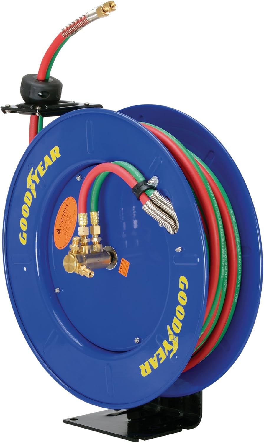 Retractable Twin Oxygen Acetylene Rubber Hose Reel, 1/4" x 50', 300PSI V827253