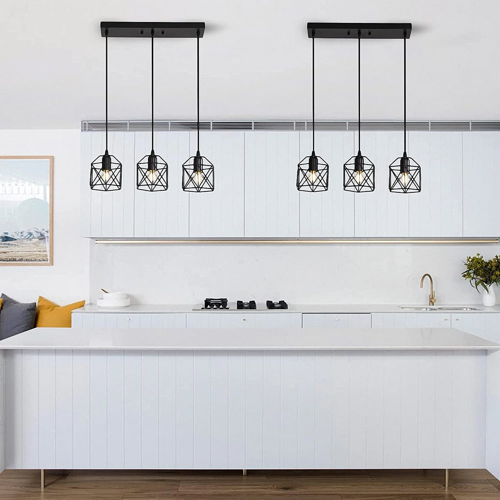 Black Finish 3 Lights Cage Pendant Lighting J53505