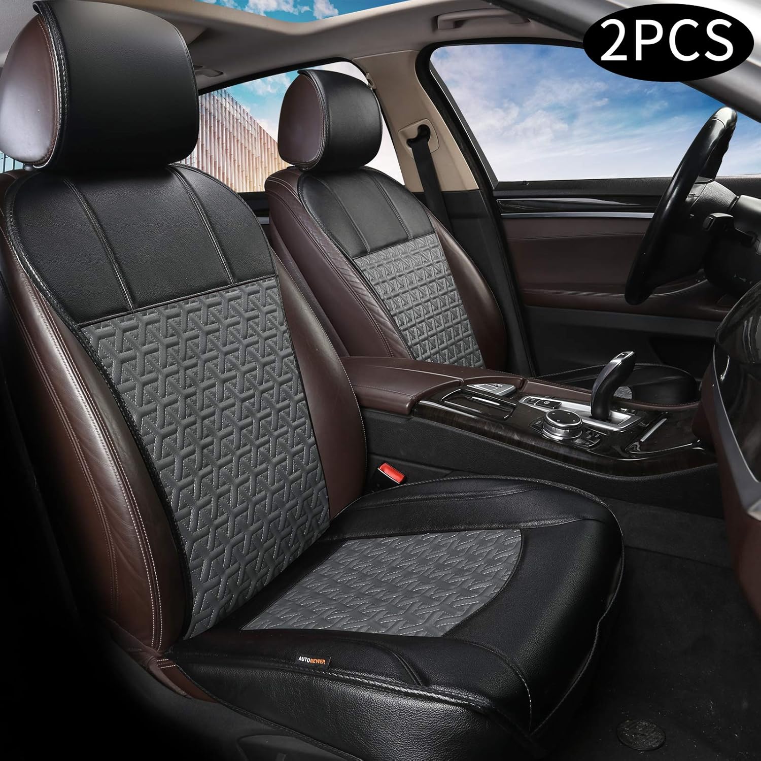 Black PU Leather 2PCS Car Seat Cover V904694