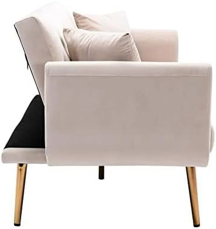 Green Velvet Convertible Sofa Bed with Gold Metal Feet K9856