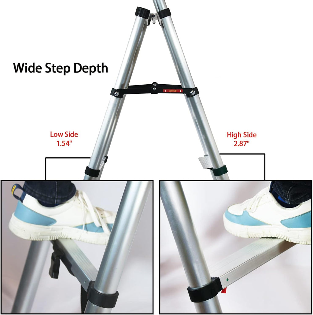 4 + 5 Step Telescoping Ladder, Aluminum Alloy Folding Extendable Ladder with Non-Slip Rubber Feet, 330lbs Load Capacity Q9751