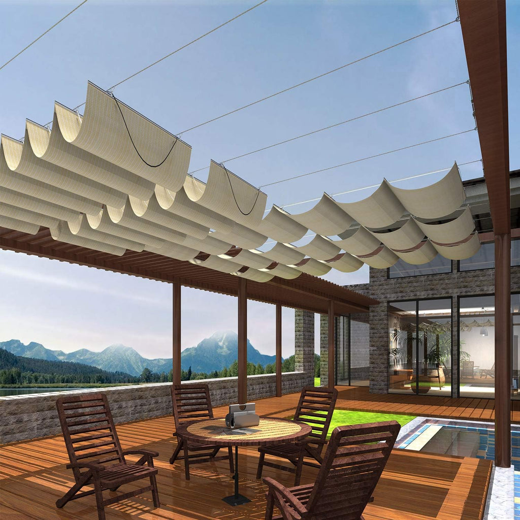 Beige Retractable U Shape Shade Cover with Cable Hardware 7'Wx16'L M3206
