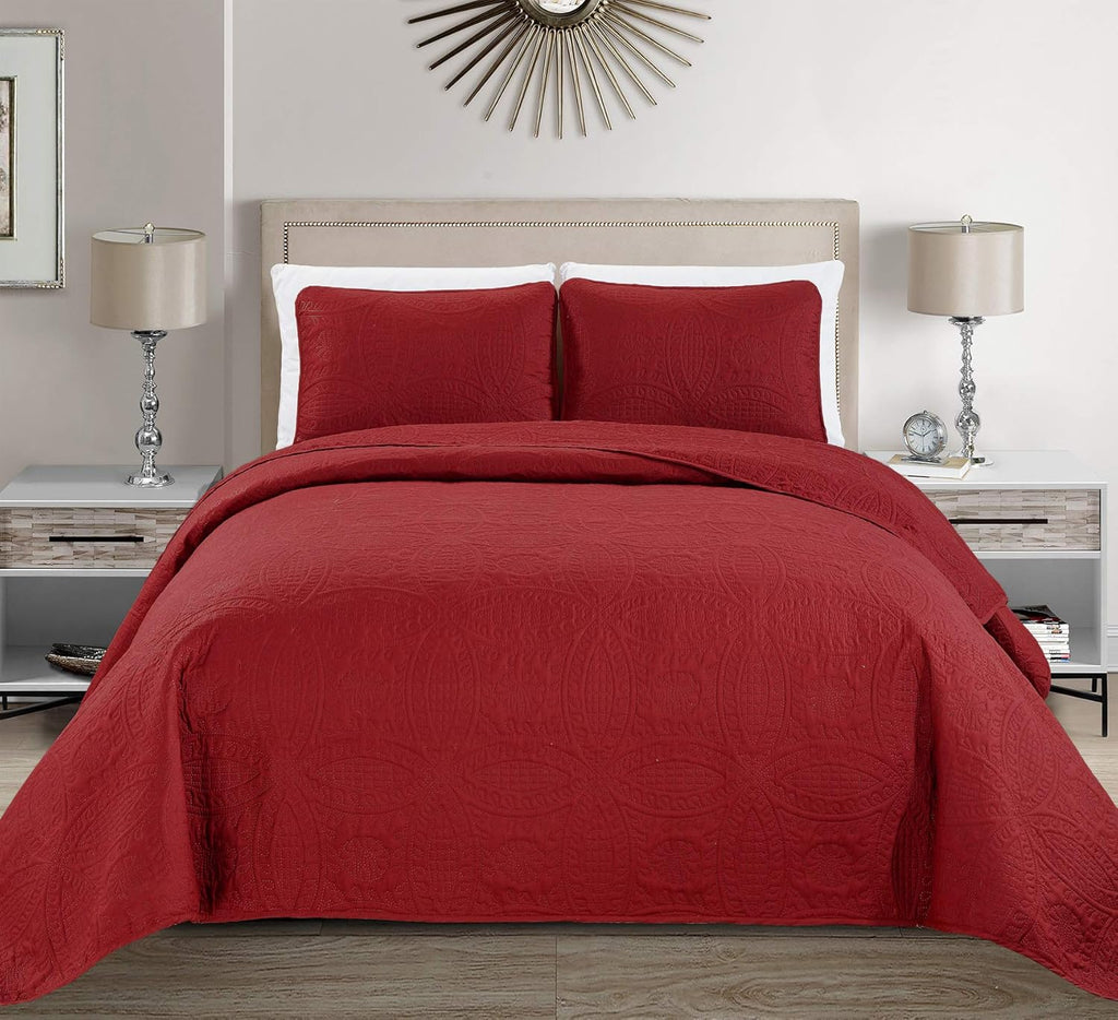 3pc King/California King Embossed Oversized Coverlet Bedspread Set Solid White Q15208