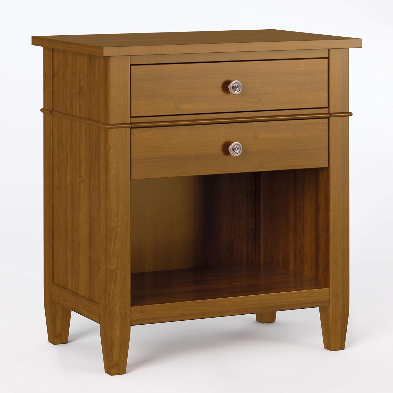 White Solid Wood 2 Drawer Night Stand with Shelf F9979