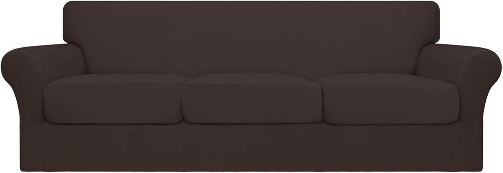 4 Pieces Stretch Sofa Slipcover for 3 Separate Cushion Couch, Camel W581810