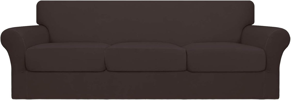 4 Pieces Stretch Sofa Slipcover for 3 Separate Cushion Couch, Camel W581810