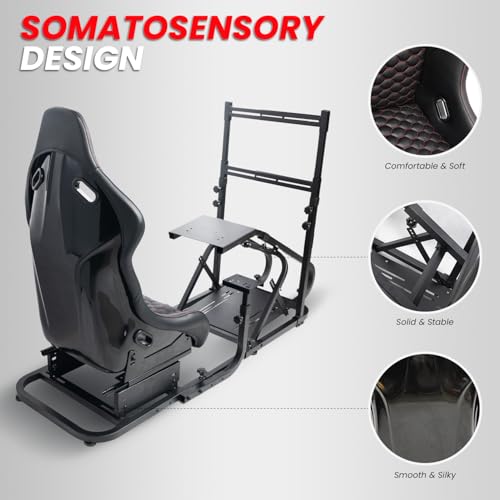 Racing Simulator Cockpit with Monitor Mount and Bucket Seat L9290