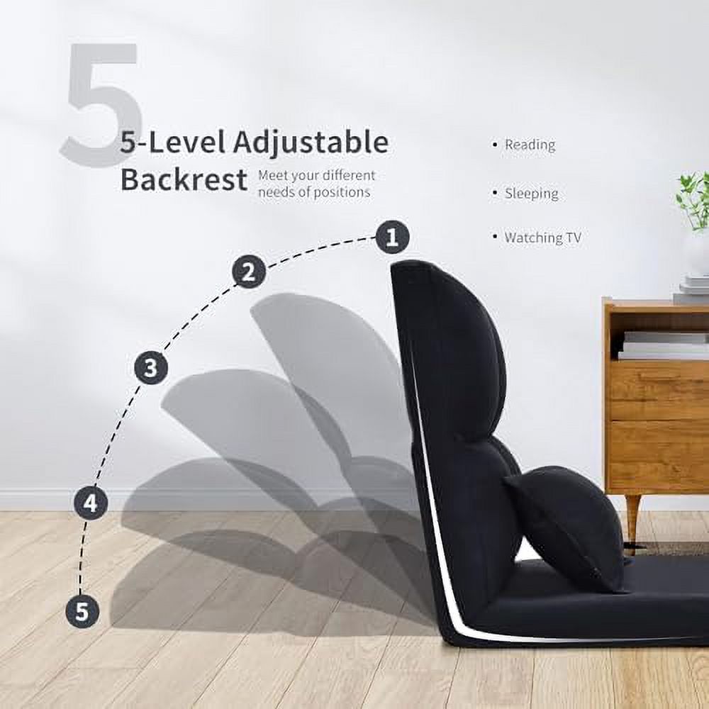 Moccha Folding Floor Chair with Pillow Adjustable 6 Reclining Position Upholstered Chaise Lounge B4851