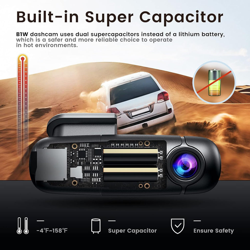 Small WiFi Dash Cam Camera 1080p 30fps G-Sensor Loop Recording Pack of 2 F6347