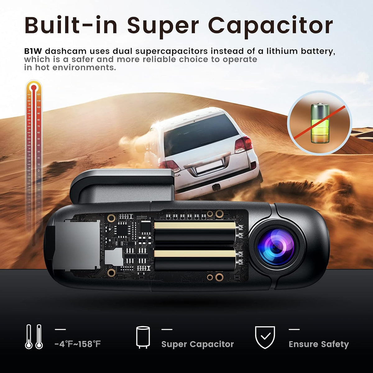 Small WiFi Dash Cam Camera 1080p 30fps G-Sensor Loop Recording Pack of 2 F6347