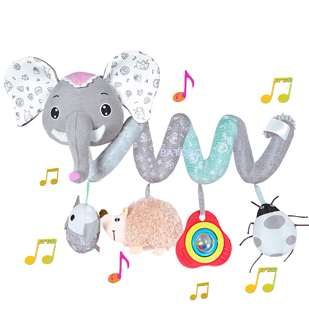 Gray Elephant Baby Car Seat Toys with Musical Owl Rattles Hedgehog Beep Ladybird Squeaker V238128