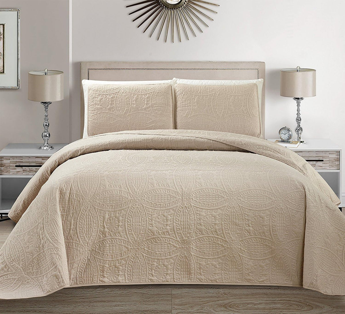 3pc King/California King Embossed Oversized Coverlet Bedspread Set Solid White Q15208