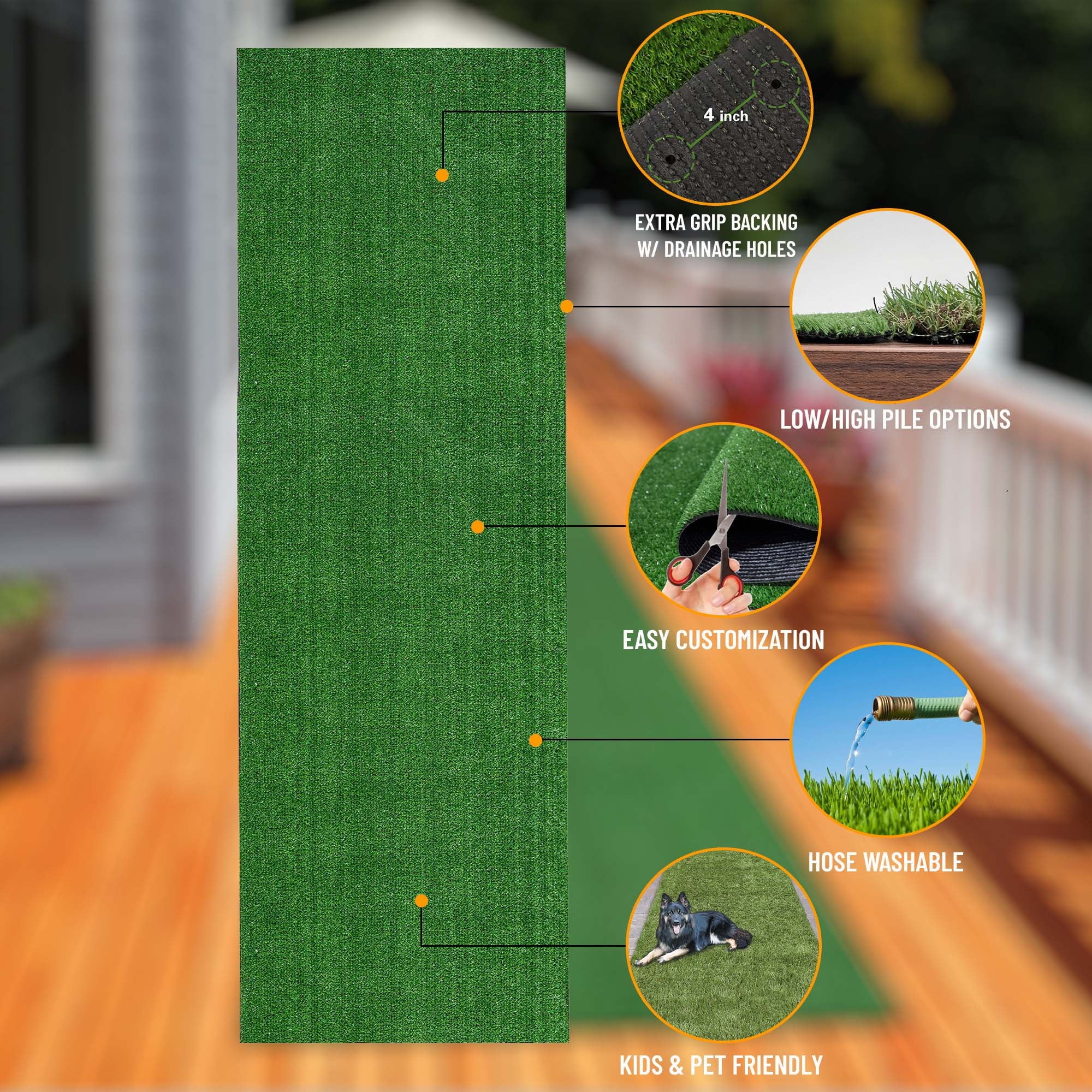 Waterproof 5'3" x 8'2" Green Artificial Grass Rug O8697
