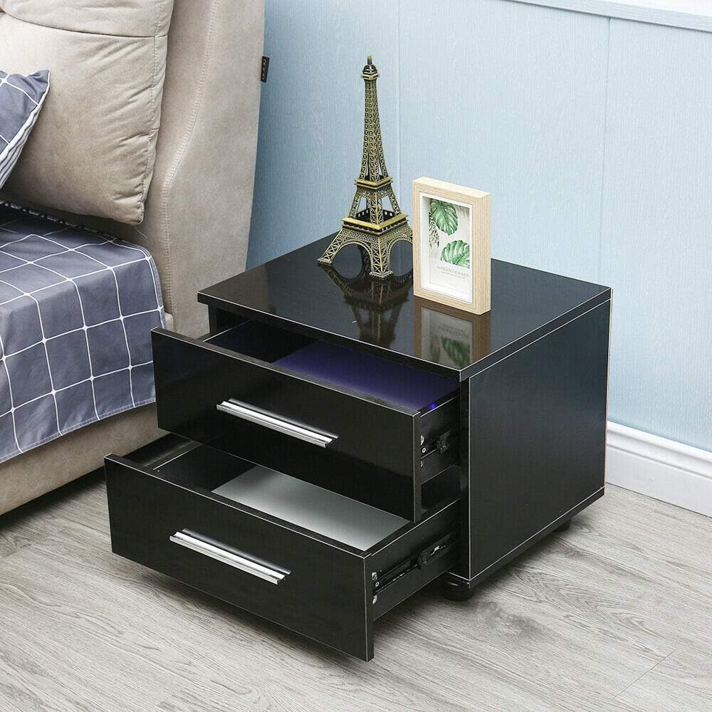 High Gloss 2 Drawer LED Nightstand Cabinet S812