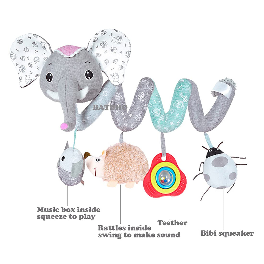 Gray Elephant Baby Car Seat Toys with Musical Owl Rattles Hedgehog Beep Ladybird Squeaker V238128