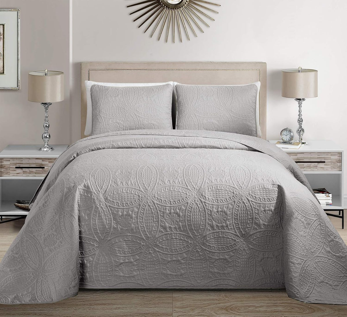 3pc King/California King Embossed Oversized Coverlet Bedspread Set Solid White Q15208