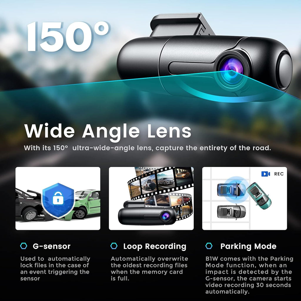 Small WiFi Dash Cam Camera 1080p 30fps G-Sensor Loop Recording Pack of 2 F6347