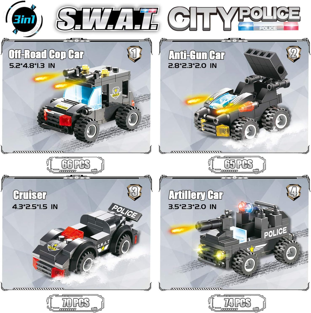 1110 PCS SWAT City Police Station Mobile Command Center Truck Car Building Blocks Set with Storage Box I866760