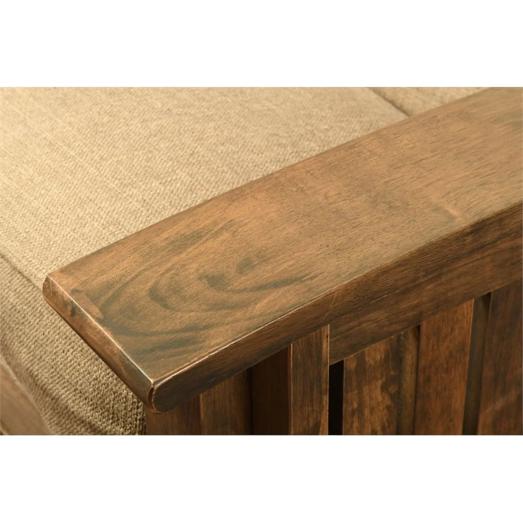 Walnut Futon with Drawers and Suede Black Mattress A483