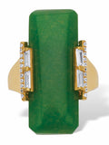 Emerald Cut Green Jade Cabochon Ring with Crystal Rounds and Baguettes in 18k Gold-plated Sterling Silver Z395