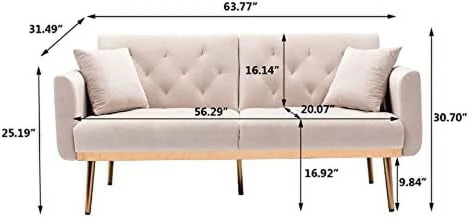 Green Velvet Convertible Sofa Bed with Gold Metal Feet K9856