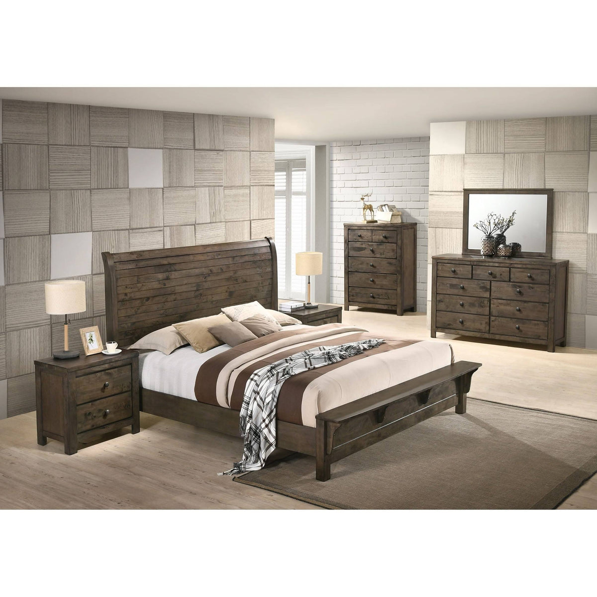 Grey-Brown Sleigh Bed Queen L39995