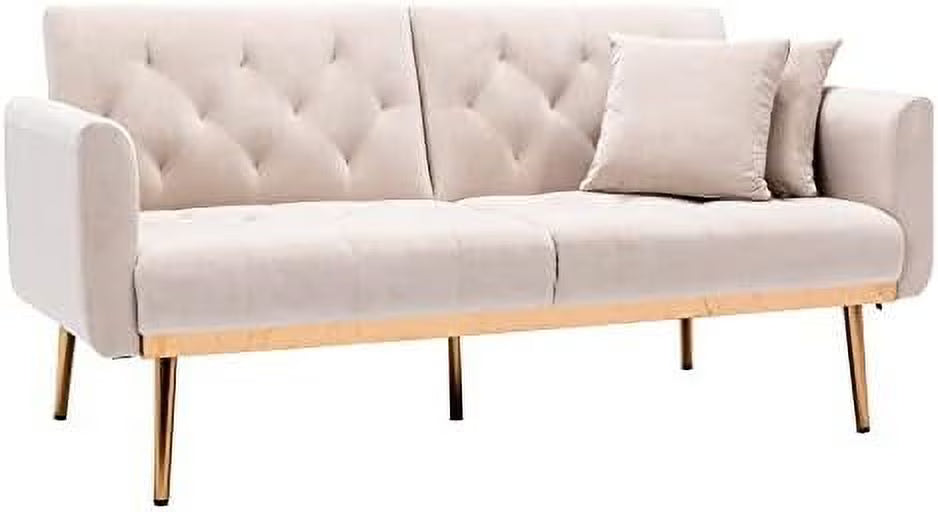 Green Velvet Convertible Sofa Bed with Gold Metal Feet K9856