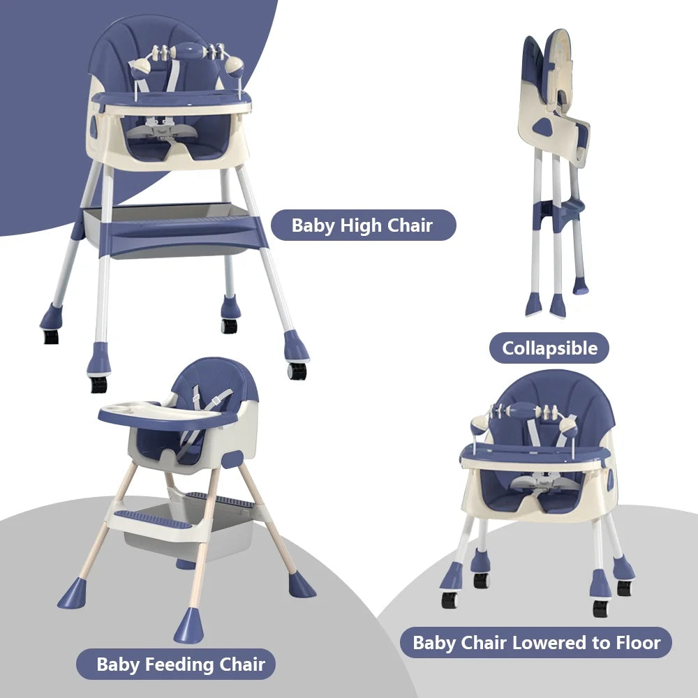 4-in-1 Baby Highchair with Five-Point Snap Button, Blue G346