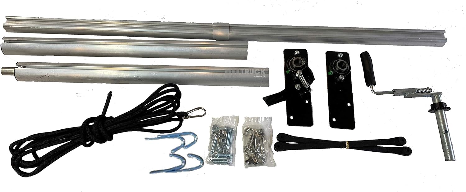 Manual Hand Crank Cab Level Truck & Trailer Tarp Roller Kit with PVC Mesh Tarp (6'6 x 18') J64547