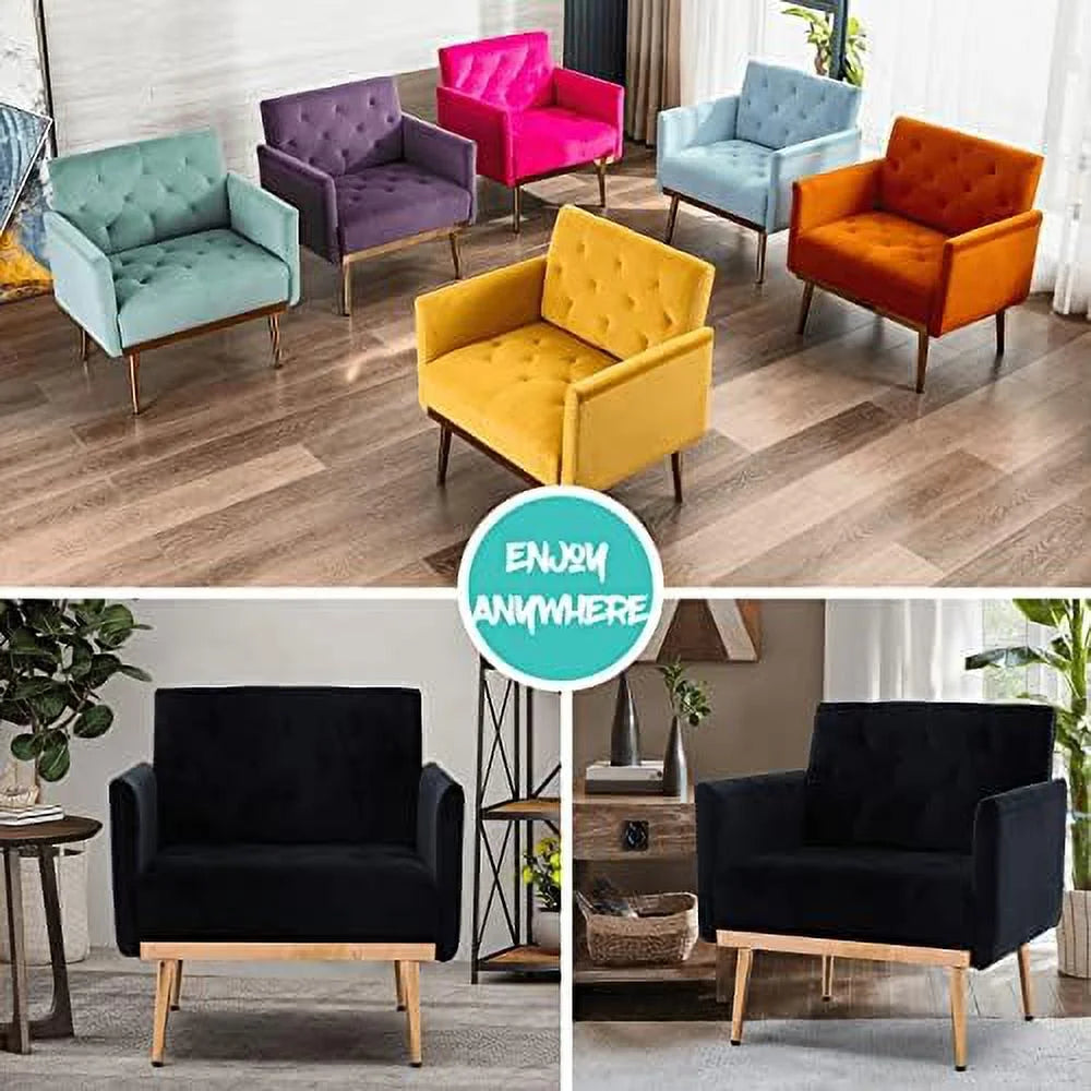 Orange Velvet Tufted Accent Chair with Metal Legs W909