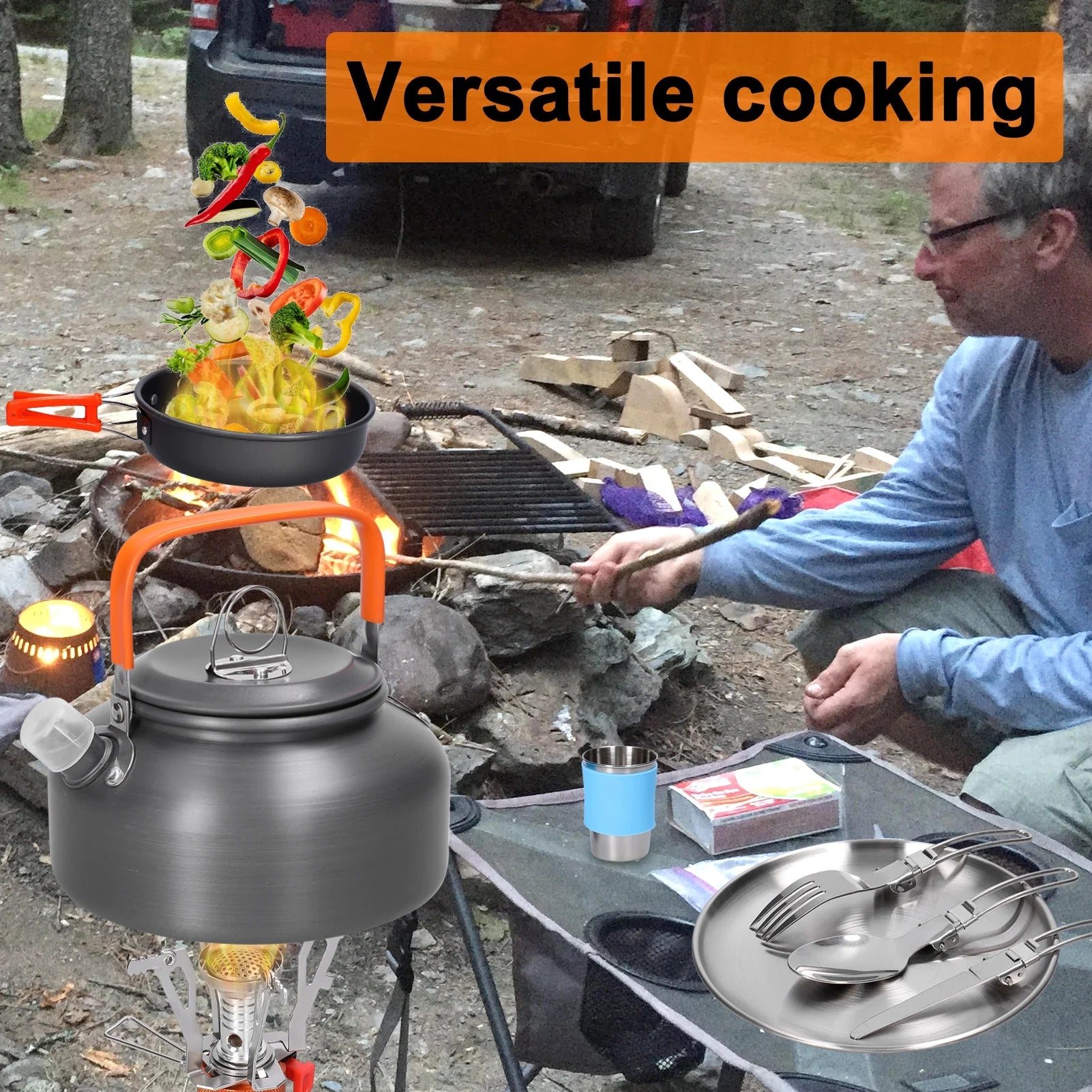 Portable Aluminum Alloy Camping Cookware Kit J636