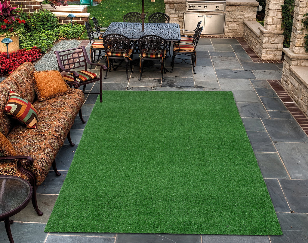 Waterproof 5'3" x 8'2" Green Artificial Grass Rug O8697