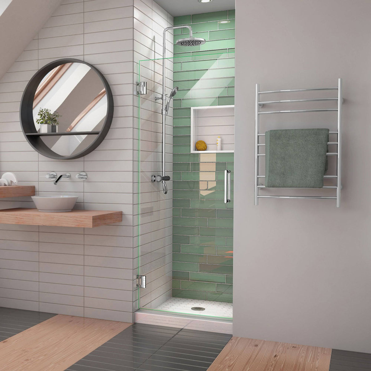 27 in. W x 72 in. H Frameless Hinged Shower Door, Satin Black B388683