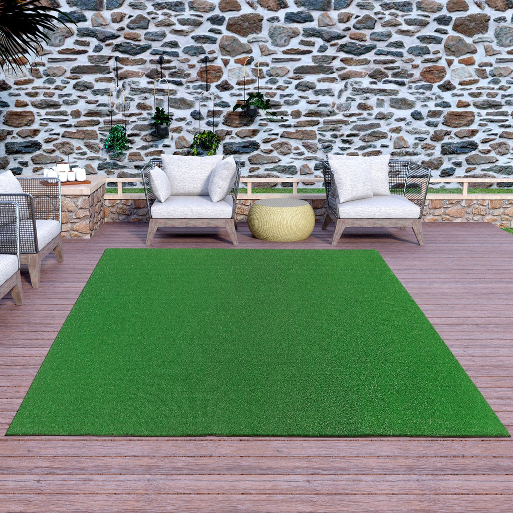 Waterproof 5'3" x 8'2" Green Artificial Grass Rug O8697